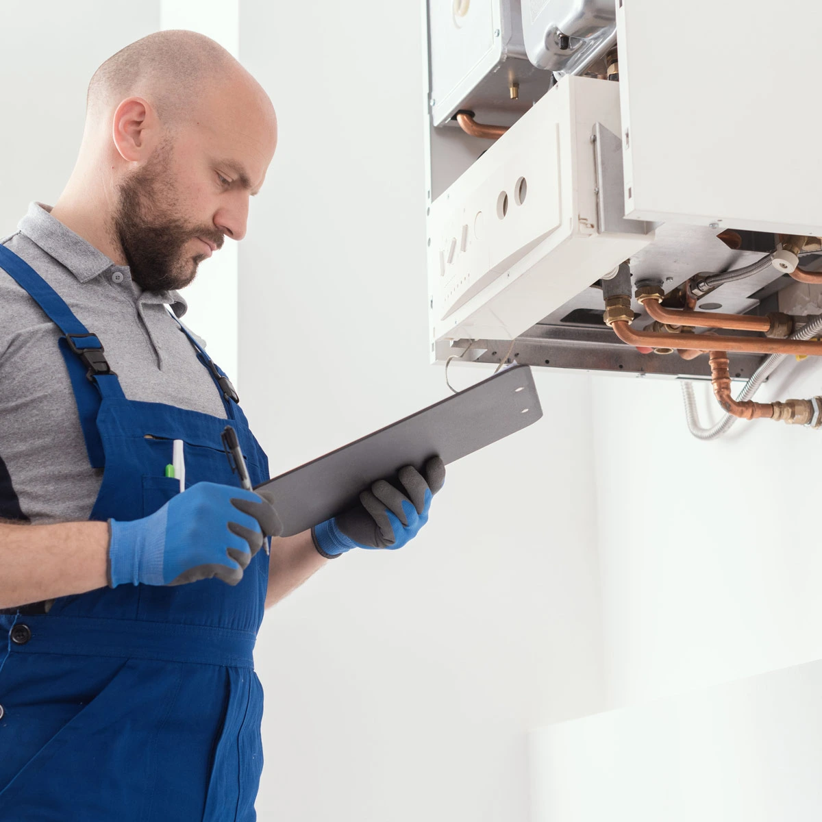 plumber working on boiler