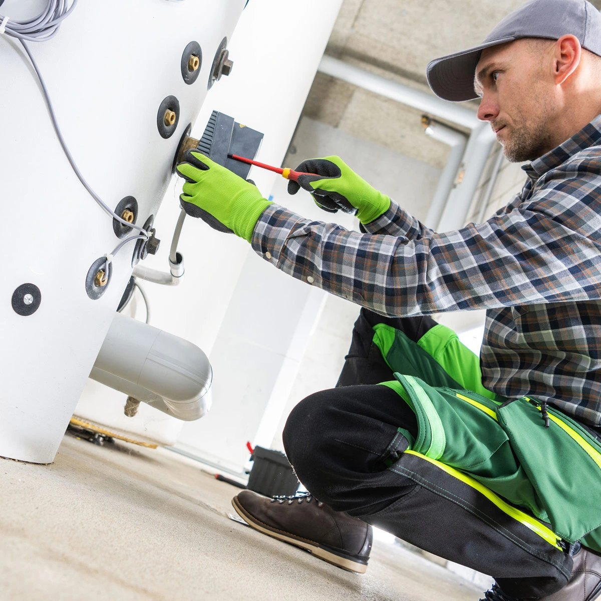 Plumber working on water heater